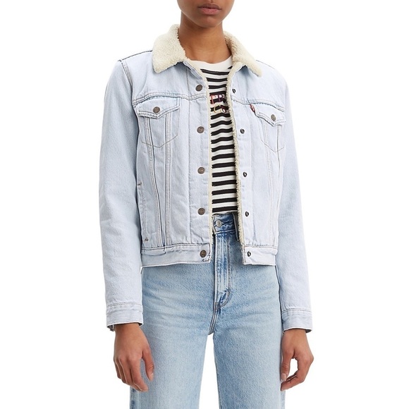 Levi’s Original Sherpa Lined Heavyweight Light Wash Denim Trucker Jean Jacket - Picture 6 of 15